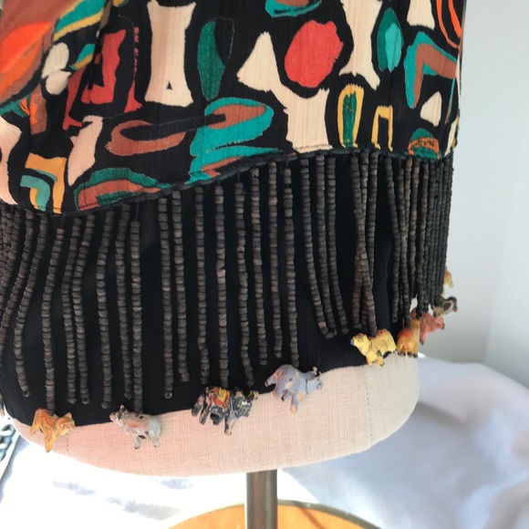 Beaded swing Top boho blouse green, black, orange see animal beads! SZ Med P - Picture 4 of 8